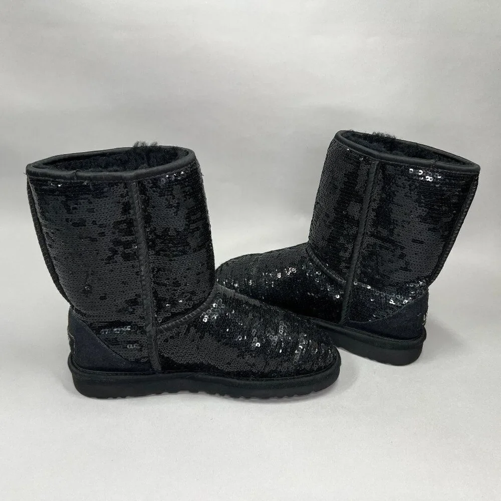 UGG Women's Size 6 Classic Short Black Sequin‎ Winter Boots